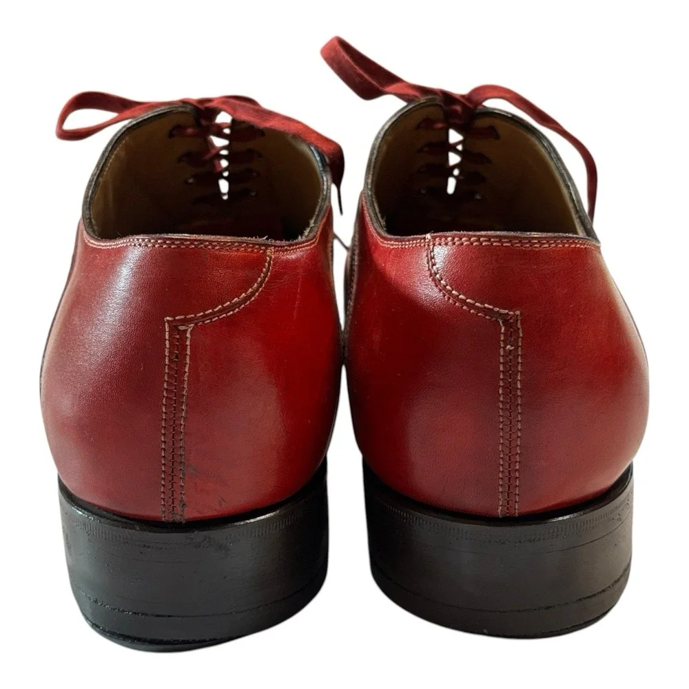 Kiton Mens Red Leather Lace-Up Oxford Dress Shoes Made in Italy Size 10.5